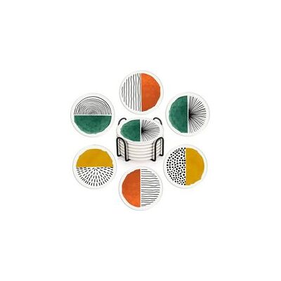 OEM Set Di 6 Sottobicchieri Rotondi In Ceramica Assorbente, In Un Semplice Stile Retrò, Decorati Con Graffiti, Perfetti Come Regali Decorativi Per La Camera Da Letto O Il Bar. - Crezuo OEM Set Di 6 Sottobicchieri Rotondi In Ceramica Assorbente, In Un Semplice Stile Retrò, Decorati Con Graffiti, Perfetti Come Regali Decorativi Per La Camera Da Letto O Il Bar. - Crezuo