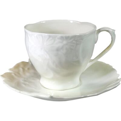 OEM Servizio Da Tè E Caffè: Tazza E Piattino Bianchi Decorati OEM Servizio Da Tè E Caffè: Tazza E Piattino Bianchi Decorati