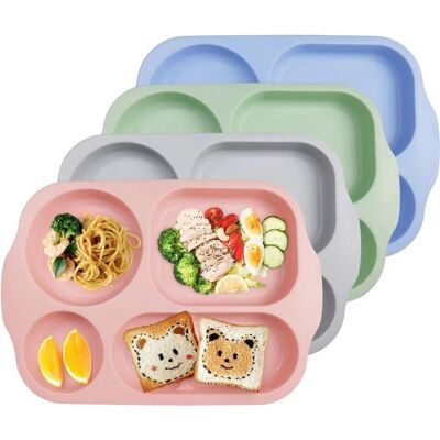 NO BRAND Set Di 4 Piatti Per Bambini In Plastica Infrangibile Con 5 Scomparti E Divisori - Adatti Al Microonde NO BRAND Set Di 4 Piatti Per Bambini In Plastica Infrangibile Con 5 Scomparti E Divisori - Adatti Al Microonde