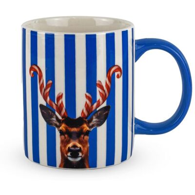 Western Digital Tazza New Bone China 330 Ml Decoro Corna Candy Cane Blu Natale Western Digital Tazza New Bone China 330 Ml Decoro Corna Candy Cane Blu Natale