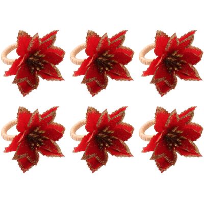 Infinite Eleganti Anelli Portatovaglioli Natalizi A Forma Di Fiore - Set Da 6 In Tessuto Rosso - 15x10x5 Cm - Riutilizzabili Per Matrimoni E Feste Infinite Eleganti Anelli Portatovaglioli Natalizi A Forma Di Fiore - Set Da 6 In Tessuto Rosso - 15x10x5 Cm - Riutilizzabili Per Matrimoni E Feste