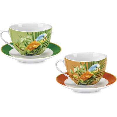 FADE Set 2 Tazze Colazione Porcellana Parrot Con Piattino FADE Set 2 Tazze Colazione Porcellana Parrot Con Piattino