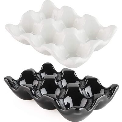OEM (bianco E Nero) Set Di 2 Portauova, 6 Tazze, Contenitore In Porcellana, Conservazione Uova, Vassoio In Ceramica OEM (bianco E Nero) Set Di 2 Portauova, 6 Tazze, Contenitore In Porcellana, Conservazione Uova, Vassoio In Ceramica