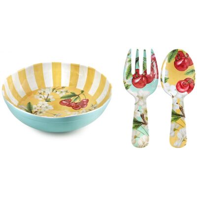 FADE Set Insalatiere April Melamina Decoro Floreale 3 Pezzi FADE Set Insalatiere April Melamina Decoro Floreale 3 Pezzi
