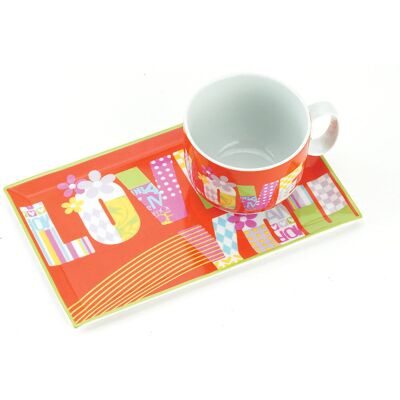 TOGNANA , Set Colazione 370 Ml Love In Porcellana, Composto Da Un Vassoio Rettangolare E Tazza Colazione TOGNANA , Set Colazione 370 Ml Love In Porcellana, Composto Da Un Vassoio Rettangolare E Tazza Colazione