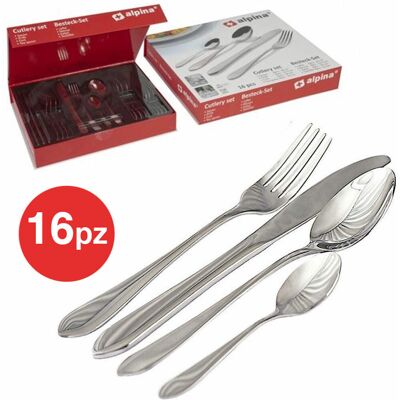 GIORDANOSHOP Set Servizio 16 Posate 4 Persone Con Forchette Cucchiai Coltelli In Acciaio Inox GIORDANOSHOP Set Servizio 16 Posate 4 Persone Con Forchette Cucchiai Coltelli In Acciaio Inox