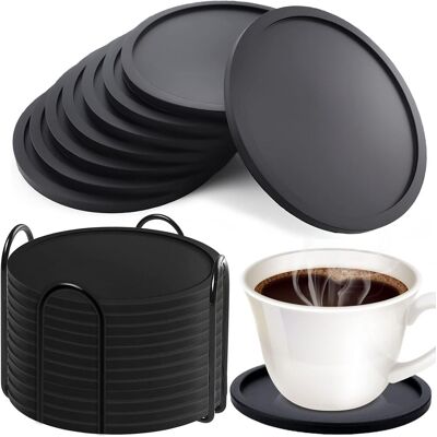 ARNAULT 12 Sottobicchieri Rotondi In Silicone, Sottobicchieri In Silicone Con Vassoio, Sottobicchieri Neri Antiscivolo Per Bicchieri Da Birra E Tazze Da Caffè ARNAULT 12 Sottobicchieri Rotondi In Silicone, Sottobicchieri In Silicone Con Vassoio, Sottobicchieri Neri Antiscivolo Per Bicchieri Da Birra E Tazze Da Caffè