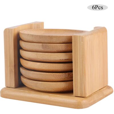 TKAAKT Un Set Di 6 Sottobicchieri Rotondi In Bambù Resistenti Al Calore, Con Portabicchieri E Tovagliette. TKAAKT Un Set Di 6 Sottobicchieri Rotondi In Bambù Resistenti Al Calore, Con Portabicchieri E Tovagliette.