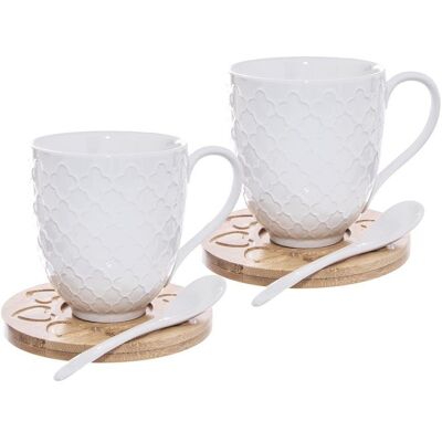 OEM Set Composto Da 2 Tazze In Porcellana, Sottobicchieri In Bambù E Cucchiaini Da Caffè E Tè. OEM Set Composto Da 2 Tazze In Porcellana, Sottobicchieri In Bambù E Cucchiaini Da Caffè E Tè.