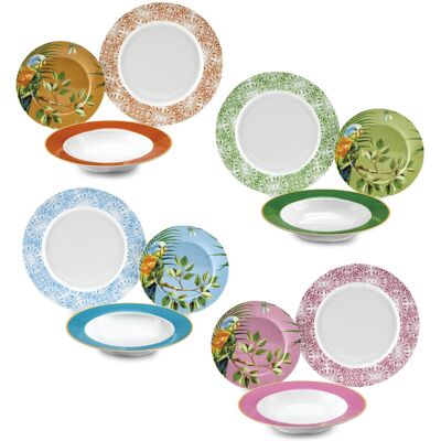 FADE Servizio Piatti Porcellana Parrot 12 Pezzi FADE Servizio Piatti Porcellana Parrot 12 Pezzi