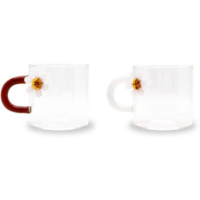 Western Digital Set 2 Tazzine Caffè Vetro Borosilicato 130 Ml Decoro Margherita Western Digital Set 2 Tazzine Caffè Vetro Borosilicato 130 Ml Decoro Margherita