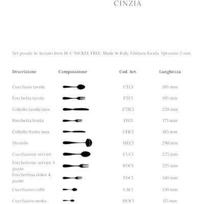 SALVINELLI Cinzia Set 12 Cucchiaio Tavola Acciaio Inox 18/cr SALVINELLI Cinzia Set 12 Cucchiaio Tavola Acciaio Inox 18/cr