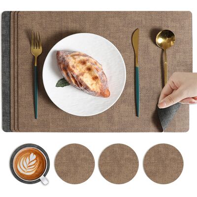 LABLANC Tovagliette E Sottobicchieri, Tovagliette In Pelle Bicolore Lavabili Double-face, Antiscivolo E Facili Da Pulire, Set Da 6 Pezzi LABLANC Tovagliette E Sottobicchieri, Tovagliette In Pelle Bicolore Lavabili Double-face, Antiscivolo E Facili Da Pulire, Set Da 6 Pezzi