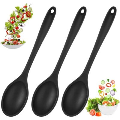NO BRAND 3 Pezzi - Cucchiaio - Cucchiaio Da Cucina - Cucchiaio Per Mescolare L'Insalata - Cucchiaio Da Portata In Silicone - Per Cuocere E Mescolare - 21,5 Cm - Nero NO BRAND 3 Pezzi - Cucchiaio - Cucchiaio Da Cucina - Cucchiaio Per Mescolare L'Insalata - Cucchiaio Da Portata In Silicone - Per Cuocere E Mescolare - 21,5 Cm - Nero