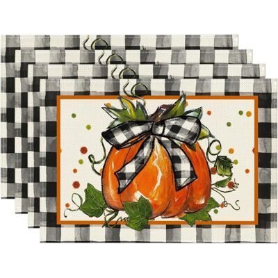 XISRENS Set Di 4 Tovagliette A Tema Autunnale Con Motivo A Quadri Di Bufalo E Zucca, 30 X 45 Cm, Per Sala Da Pranzo, Feste O Decorazioni Per Esterni XISRENS Set Di 4 Tovagliette A Tema Autunnale Con Motivo A Quadri Di Bufalo E Zucca, 30 X 45 Cm, Per Sala Da Pranzo, Feste O Decorazioni Per Esterni