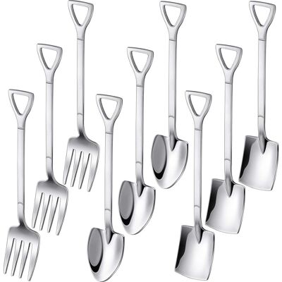 OEM Set Di 9 Mini Spatole, Cucchiai E Forchette Da Dessert In Argento, Composto Da 3 Spatole, 3 Forchette A Punta E 3 Palette Per Gelato, Tutti Realizzati In Acciaio Inossidabile. Ideale Per Riunioni Di F OEM Set Di 9 Mini Spatole, Cucchiai E Forchette Da Dessert In Argento, Composto Da 3 Spatole, 3 Forchette A Punta E 3 Palette Per Gelato, Tutti Realizzati In Acciaio Inossidabile. Ideale Per Riunioni Di F