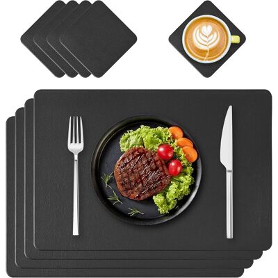 OEM Set Di 4 Tovagliette E Sottobicchieri In Similpelle Pu, Neri, Lavabili E Impermeabili, Adatti Per Cucine Interne Ed Esterne E Tavoli Di Ristoranti. OEM Set Di 4 Tovagliette E Sottobicchieri In Similpelle Pu, Neri, Lavabili E Impermeabili, Adatti Per Cucine Interne Ed Esterne E Tavoli Di Ristoranti.