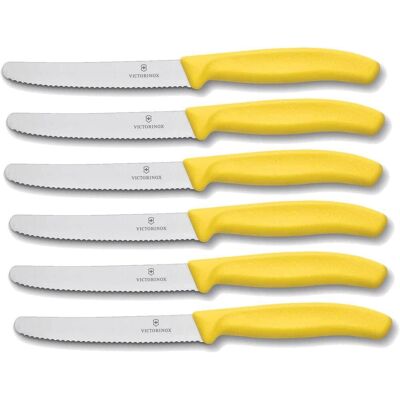 Victorinox Set 6 Coltelli Tavola Giallo Dentato Punta Tonda Victorinox Set 6 Coltelli Tavola Giallo Dentato Punta Tonda