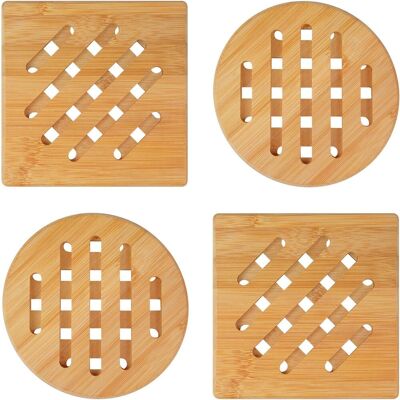 MINKUROW Set Sottopentola In Legno Naturale Di 4 Sottopentola In Bambù, Sottopentola Resistente Al Calore Per Teiere Da Cucina MINKUROW Set Sottopentola In Legno Naturale Di 4 Sottopentola In Bambù, Sottopentola Resistente Al Calore Per Teiere Da Cucina
