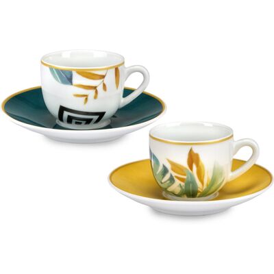 FADE Palm Set 6 Tazze Caffè Porcellana Con Piattino FADE Palm Set 6 Tazze Caffè Porcellana Con Piattino