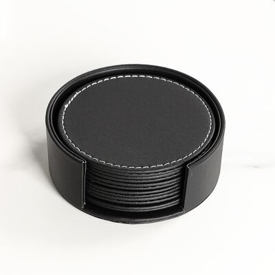ARNAULT Set Di 6 Sottobicchieri In Pelle Con Supporto (neri) ARNAULT Set Di 6 Sottobicchieri In Pelle Con Supporto (neri)