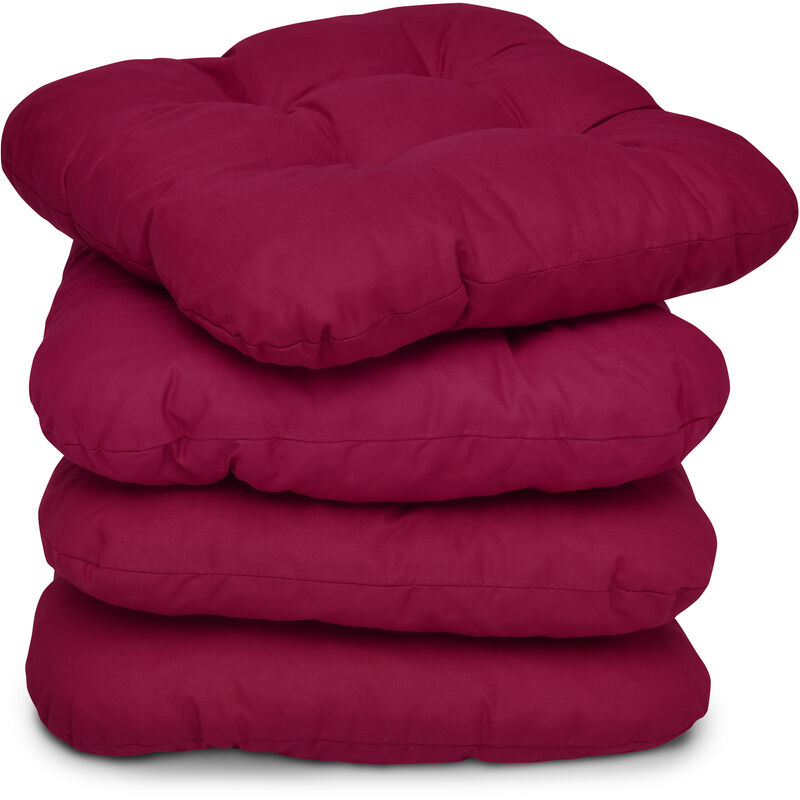 BEAUTISSU Lisa Set di 4 Cuscini da Sedia - 40x40x8 cm - Cuscino di Seduta per sedie di Casa e Giardino, Imbottitura Comoda e Spessa Rosso