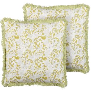 Cuscini in cotone Beliani - Set di 2, Verde e Bianco, 45x45 cm Cuscini in cotone Beliani - Set di 2, Verde e Bianco, 45x45 cm