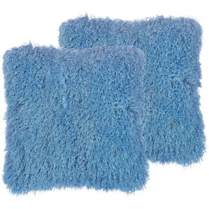Beliani Set di 2 Cuscini Decorativi in Poliestere Blu - Tipo di Decorazione Beliani Set di 2 Cuscini Decorativi in Poliestere Blu - Tipo di Decorazione