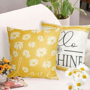 XISRENS Set Di 4 Federe Per Cuscini In Lino Giallo Con Stampa Di Margherite E Girasoli – Federa 45x45 Cm – Decorazione Per Interni Ed Esterni XISRENS Set Di 4 Federe Per Cuscini In Lino Giallo Con Stampa Di Margherite E Girasoli – Federa 45x45 Cm – Decorazione Per Interni Ed Esterni
