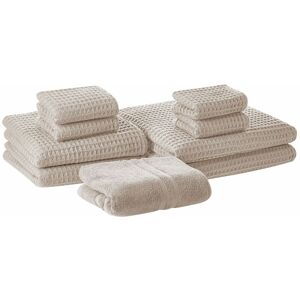 Set di 9 Asciugamani in Cotone Beige - Asciugamani per Ospiti e Bagno e Tappetino Set di 9 Asciugamani in Cotone Beige - Asciugamani per Ospiti e Bagno e Tappetino