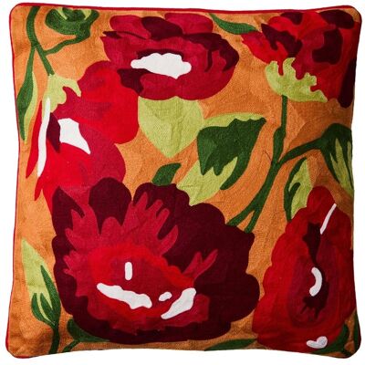 AHD AMAZING HOME DESIGN Cuscino Decorativo Ricamato Fiori Rossi Su Fondo Arancio 50x50 Cm Nuru AHD AMAZING HOME DESIGN Cuscino Decorativo Ricamato Fiori Rossi Su Fondo Arancio 50x50 Cm Nuru