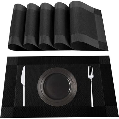OEM Tovagliette Lavabili, Set Da 6, 70% Pvc E 30% Poliestere, Antiscivolo, Resistenti Al Calore, Adatte Per Tavoli Da Pranzo, Nere. OEM Tovagliette Lavabili, Set Da 6, 70% Pvc E 30% Poliestere, Antiscivolo, Resistenti Al Calore, Adatte Per Tavoli Da Pranzo, Nere.