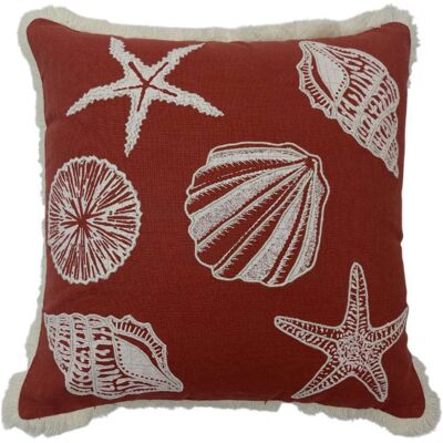 CFADDA Domo Mea Cuscino Decorativo Rosso 45x45 Cm Con Frange E Ricami Marini CFADDA Domo Mea Cuscino Decorativo Rosso 45x45 Cm Con Frange E Ricami Marini