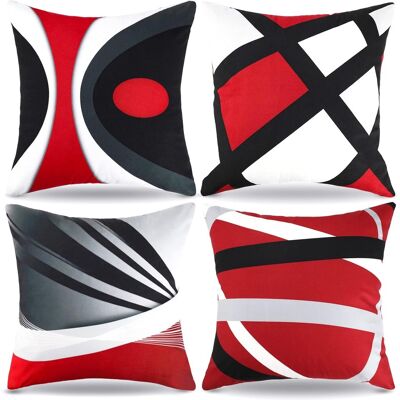 OEM Set Di 4 Federe Per Cuscini Dal Design Geometrico Moderno, 45x45 Cm, Double-face, In Velluto A Righe Rosse, Nere E Grigie, Ideali Per La Decorazione Del Soggiorno. OEM Set Di 4 Federe Per Cuscini Dal Design Geometrico Moderno, 45x45 Cm, Double-face, In Velluto A Righe Rosse, Nere E Grigie, Ideali Per La Decorazione Del Soggiorno.