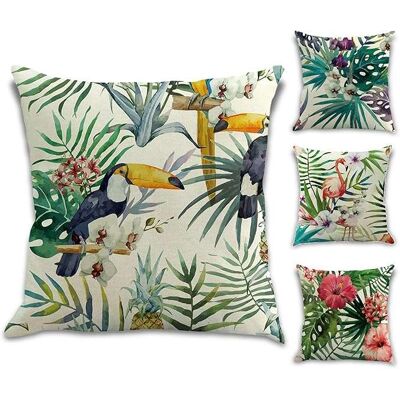 OEM Set Di 4 Federe Decorative 50x50 Cm Con Motivi Tropicali Assortiti. OEM Set Di 4 Federe Decorative 50x50 Cm Con Motivi Tropicali Assortiti.