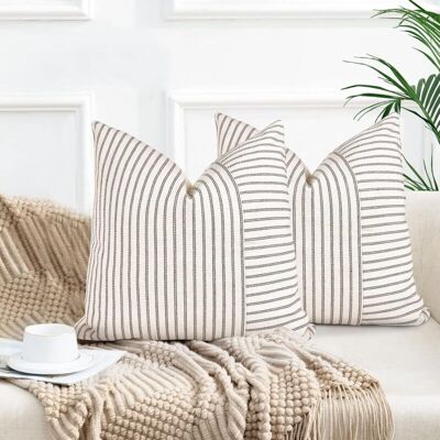 DPZO Set Di 2 Federe Per Cuscini 45x45 Cm, Stile Boho, Grigie. DPZO Set Di 2 Federe Per Cuscini 45x45 Cm, Stile Boho, Grigie.
