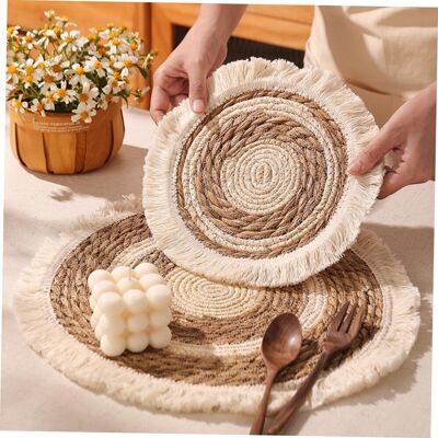 OEM Set Di Tovagliette Rotonde Intrecciate In Erba E Corda Di Cotone, 38 Cm E 25 Cm, Sottobicchieri Assorbenti Intrecciati Con Nappe, Protezione Isolante Per Piatti E Ciotole, Uso Quotidiano E Decorazione OEM Set Di Tovagliette Rotonde Intrecciate In Erba E Corda Di Cotone, 38 Cm E 25 Cm, Sottobicchieri Assorbenti Intrecciati Con Nappe, Protezione Isolante Per Piatti E Ciotole, Uso Quotidiano E Decorazione