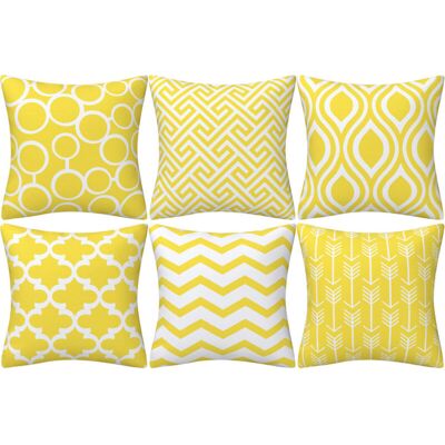 DPZO Set Di 6 Federe Quadrate Double-face, 45 Cm Di Lunghezza X 45 Cm Di Larghezza, Gialle DPZO Set Di 6 Federe Quadrate Double-face, 45 Cm Di Lunghezza X 45 Cm Di Larghezza, Gialle