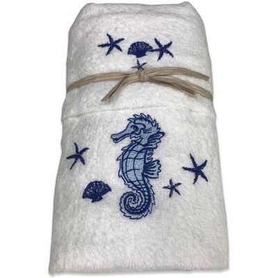 TEX FAMILY - Set asciugamani mare cavalluccio marino bianco - Bianco - Ricamato - Set di asciugamani TEX FAMILY - Set asciugamani mare cavalluccio marino bianco - Bianco - Ricamato - Set di asciugamani