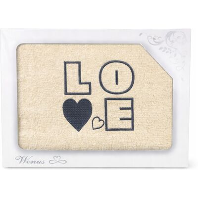OEM Asciugamano In Cotone Color Crema Con Ricamo "love", Confezione Regalo. OEM Asciugamano In Cotone Color Crema Con Ricamo "love", Confezione Regalo.