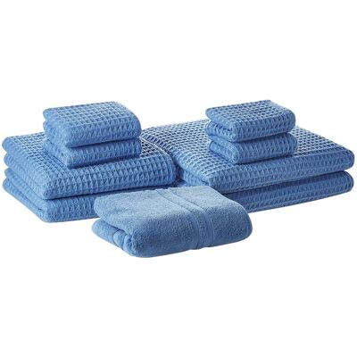 Set di 9 Asciugamani in Cotone Blu Beliani - Bagno & Ospiti - 345g/m² Set di 9 Asciugamani in Cotone Blu Beliani - Bagno & Ospiti - 345g/m²