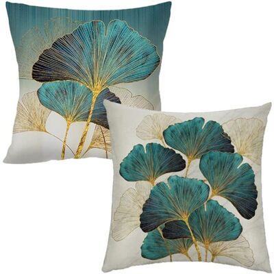 XISRENS Set Di 2 Fodere Per Cuscini Da Divano, Motivo Foglie, 45 X 45 Cm, Oro E Blu XISRENS Set Di 2 Fodere Per Cuscini Da Divano, Motivo Foglie, 45 X 45 Cm, Oro E Blu