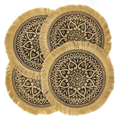 FORTUNEVILLE Set Di 4 Tovagliette Rotonde In Stile Bohémien Marroni Per Tavolo Da Pranzo, Runner Da Tavola Intrecciato Beige E Bianco Con Frange Dorate - Marrone FORTUNEVILLE Set Di 4 Tovagliette Rotonde In Stile Bohémien Marroni Per Tavolo Da Pranzo, Runner Da Tavola Intrecciato Beige E Bianco Con Frange Dorate - Marrone
