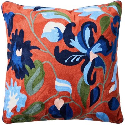 AHD AMAZING HOME DESIGN Cuscino Decorativo Ricamato Fiori Blu Su Fondo Arancio 50x50 Cm Zuri AHD AMAZING HOME DESIGN Cuscino Decorativo Ricamato Fiori Blu Su Fondo Arancio 50x50 Cm Zuri