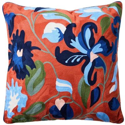 AHD AMAZING HOME DESIGN Cuscino Decorativo Ricamato Fiori Blu Su Fondo Arancio 50x50 Cm Zuri AHD AMAZING HOME DESIGN Cuscino Decorativo Ricamato Fiori Blu Su Fondo Arancio 50x50 Cm Zuri
