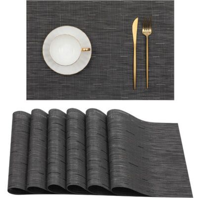 XISRENS Set Di 6 Tovagliette Nere Per Tavolo Da Pranzo. Tovagliette Lavabili In Pvc Resistente Al Calore, 45x30 Cm. XISRENS Set Di 6 Tovagliette Nere Per Tavolo Da Pranzo. Tovagliette Lavabili In Pvc Resistente Al Calore, 45x30 Cm.