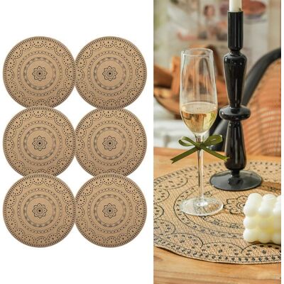 OEM Set Di 6 Tovagliette Rotonde Con Stampa Bohémien, Realizzate In Pvc Intrecciato, Lavabili, Resistenti Al Calore E Antiscivolo. OEM Set Di 6 Tovagliette Rotonde Con Stampa Bohémien, Realizzate In Pvc Intrecciato, Lavabili, Resistenti Al Calore E Antiscivolo.