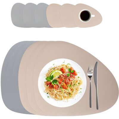 RELAXDAYS Tovagliette Ovali, Sottobicchieri, Set 6, Ecopelle, 30x40,5 Cm, Lavabili, Grigio/beige RELAXDAYS Tovagliette Ovali, Sottobicchieri, Set 6, Ecopelle, 30x40,5 Cm, Lavabili, Grigio/beige