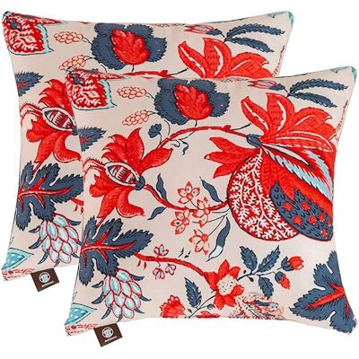 OEM Set Di 2 Federe Decorative 40x40 Cm Con Foglie Blu E Rosse OEM Set Di 2 Federe Decorative 40x40 Cm Con Foglie Blu E Rosse