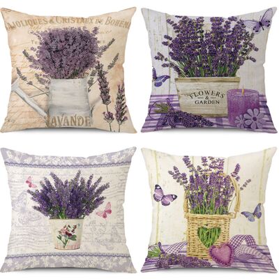 DPZO Set Di 4 Federe Per Cuscini Con Motivo Lavanda E Farfalle - 45 X 45 Cm DPZO Set Di 4 Federe Per Cuscini Con Motivo Lavanda E Farfalle - 45 X 45 Cm